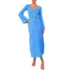 Casual Jurken Vrouwen Elgant Gebreide Lange Jurk Beachwear Zomer Mouw Ronde Hals Hol Effen Kleur Bodycon Party Streetwear