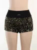 Cekin szorty Women High talia spodenki Bling Party Club odzieży Mini Shorts Black Shorts Glitter Sexy Shorts Ubrania 240312