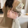 Drawstring Sweet Mini Women's Leather Bag Pink Female Underarm Korean Trend Bow Knot Casual Purse Handbag Fashion Söt hink