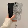 Obudowy telefonu komórkowego z bransoletą Luksusowe poszycie 3D Bowk Glitter Sequin Case na iPhone 15 14 13 Pro 12 11 Epoksydowe srebrne obiektyw chroniony H240326