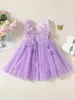 Sukienki dla dziewczynek sukienka księżniczki tutu dla dziewczyn letni rękawowy kwiecisty motyl tiul impreza urodzinowa Sundress (różowy 6-12