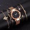 Bracelet de mode regarde les femmes 5 pcs sets luxury rose or dame watchs starry sky magnet boucle cadeau pour femme 201204232m