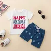 Kledingsets 4 juli outfits voor babyjongens Letterprint Ronde hals T-shirts met korte mouwen Sterren Shorts 2-delige kledingset