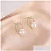 Boucles d'oreilles Uilz brillant blanc perle pour femmes Petite couronne conception Zircon oreille accessoires bijoux de fête livraison directe Otl1P