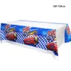 Calligraphy Cartoon Cars Lighing Ueen Racing Theme Party Disponertable Table Set Tabelduk pappersplatta Cup Straw Birthday Decoration