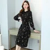 Casual Dresses 2024 Elegant Women Party Long Sleeve Dress Spring Autumn Black Floral Chiffon Dot Boho Midi Vintage Bodycon Maxi Vestidos