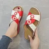 Slippers Red & White Criss-Cross Sandal Women Casual Flowers Cross Hollowed Silp On Platform Wedge Mules