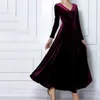 Sıradan Elbiseler Kadın Altın Velvet Elbise Uzun Kollu V Boyun Düğünler İçin Resmi Zarif Akşam Partisi Kadın Gowns 2024 Vestidos