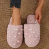 Slippers Dames Winter Thuis Slipper Fee Pluizige Parel Katoen Dikke Zool Harige Schoenen Dames 2024 Antislip Indoor Slides