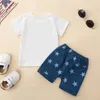 Kledingsets 4 juli outfits voor babyjongens Letterprint Ronde hals T-shirts met korte mouwen Sterren Shorts 2-delige kledingset