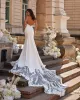 Sexy Backless Lace Mermaid Wedding Dresses Spaghetti Straps Appliques Western Long Train Bridal Gowns Elegant Robes De Mariage Bc15730