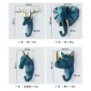 Rails Animal Head Resin Key Hook Decor Holder Clothing Deer Elephant Unicorn Rhinoceros Racks Hook Coat Bag Hanger Cap Decor Home Wall