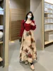 Casual Dresses Elegant Flower Printed Long For Women2024 Female Large Size Autumn Winter Loose Square Collar Sleeve Christmas Robe