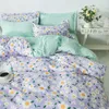 Floral Bedding Set with Duvet Cover No Filling Flat Sheet with Pillowcases Kids Queen Full Size Boys Girls Bed Linen 240320