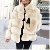 Womens Fur Faux Coat Women Winter Jacket Black Vintage Lady Warm Fluffy Coats Short Clothes 2022 Drop Delivery Apparel Clothing Outerw Otaq4