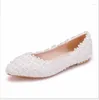 Casual schoenen sexy dames flats ballet uitgesneden leer wit kant en parel platte bruiloft boot ballerina dames