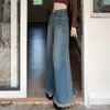 Jeans pour femmes jambe large femmes printemps pleine longueur taille haute bleu baggy fille coréenne pantalon surdimensionné y2k mode streetwear