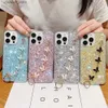 Custodie per cellulari Custodia glitter di lusso con farfalla per iPhone 15 Pro Custodia iPhone 11 12 13 14 Pro Max X XS XR 7 8 15 Plus SE Cover con cordino a catena Y240325