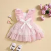 Girl Dresses Infant Baby Rainbow Lace Dress Mesh Sleeve Backless Tulle Tutu 3 6 12 18 Months Girls Summer