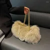 Bolsos de noche Bolso de felpa suave Mujeres Invierno Cálido Bolso de hombro Diseñador de marca Piel sintética Axila Moda Coreana Señora Pequeña Cruzada