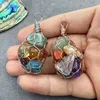 Pendant Necklaces Natural Stone Wire Wrapped Net Bag 7 Chakra Gemstone Charm For Jewelry Making Reiki Crystal