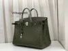 Sac à main femme BK L et sac universel en cuir d'autruche agrandi 40 cm fabriqué à la main avec du fil de cire et cousu avec du sac en cuir de grande capacité vert olive