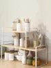 Organization White Cabinet Shelf Organizer Stackable Kitchen Pantry Counter Storage Closet Cupboard Stand Rack Risers Spice Organization