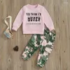 Set di abbigliamento Vestiti per ragazze del bambino Stampa di lettere Felpa a maniche lunghe Pantaloni elasticizzati Set abiti da 2 pezzi