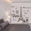 Aufkleber Paris Tower Bike Butterfly Wandaufkleber, selbstklebend, entfernbar, Vinyl, PVC, Heimdekoration für Wohnzimmer, Schlafzimmer