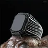 Anneaux de mariage 2024 Bague turque faite à la main pour hommes Vintage motif d'aigle noir Zircon Punk bijoux musulmans à la mode en gros