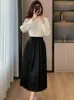 Casual Dresses 2024 Spring White Long Sleeve Shirt Black Jacquard Pleated Skirt Two Piece Sets Women Vintage Chinese Style Horse-face Set