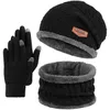 3 pièces hiver tricot bonnet chapeau cou plus chaud gants polaire doublé crâne casquette infini foulards écran tactile mitaines pour hommes femmes 240309