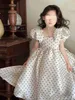 Marka Tasarımcı Çocuk Giysileri Kızlar Elbise Bebek Etek Polyester Fiber Çocuk Frock Boyutu 90-160 cm Siyah Benekli Baskı Prenses Elbise 24MAR
