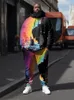 zooy L-9XL Herenpak Kleurblok Straat Carto Kleurband Spl Inkt Rainbow Universe Lg-mouwen Hoodie Joggingbroek Pak l1p2 #