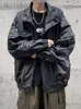 Gmiixder motocicleta jaqueta de couro do plutônio dos homens oversize casual americano retro casaco unisex punk streetwear legal bombardeiro jaqueta 240312