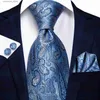 Halsband Neckband Hi-Tie Light Blue Rands Novty Silk Wedding Tie för män Handky manschettknappar Nicktie Set Fashion Design Business Party Dropship Y240325