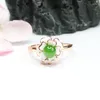 Cluster Rings Natural Green Hand Carved Water Drop Jade Ring Fashion Boutique Women's Flower With Adjustable Opening