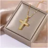 Pendant Necklaces European And American Black Hip Hop Retro Fl Zirconia Cross Necklace For Men Women Anniversary Gifts Drop Delivery J Otrzj