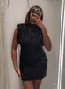 Mini robe à paillettes brillantes, sans manches, élégante, taille haute, Slim, Robes de soirée, Club, 2024, 240315