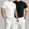 T-shirt à manches courtes pour hommes, de haute qualité, en coton élastique, respirant, à séchage rapide, col rond, couleur unie