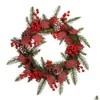 Dekorativa blommor kransar Julkransar tallkotte rotting krans med röda bärgjutare vinstockar för hemårsgarland dekoration otveu