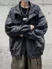 GMIIXDER MOTORCYCLE PU LÄDER JACKE Herrstorlek Casual American Retro Overcoat Unisex Punk Streetwear Cool Bomber Jacket 72C7#