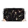 Saco de verão metal crachá forma caixa bolsa bolsa feminina preto corrente festa embreagem kawaii ombro crossbody mensageiro