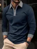 men's T-shirt Top Lg Sleeve Lapel Shirt Busin Casual Trend Breathable Quick Drying 35% Cott High Quality Top Polo Shirt g5pm#