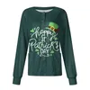 Dames T-shirts Dames Patroon met lange mouwen Zak Werken Stand-Up St. Patrick's Day Print Kraag Single-Breasted Beschermende overall