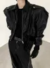 Mauroicardi Frühling Herbst Coole hübsche kurze übergroße schwarze Pu-Lederjacke Männer mit Schulterpolstern LG Ärmel Reißverschluss 2023 k11A #