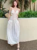 Abiti casual Donne 2024 Summer White Cint Dress Long Dress Vintage Holiday Elastic Weart Wedding Party Beach Wedding Party Prom