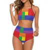 Women's Swimwear Sexy Colorblock Print Bikinis Set Geometry Funny Bikini Swimsuit High Waist Surfing Oversize Bathing Suit