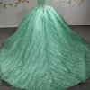 Mint Green Shiny Quinceanera Sukienki Frezowanie Kryształ Słodka 16 Urodzinowa suknia Gown Corset Vestidos de 15 Anos Miss Miss Pageant