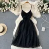 Casual Dresses Sexy V Neck Lace Mesh Dress Summer Women Backless Ruffles Spaghetti Strap Female A Line Large Hem Long Party Vestidos